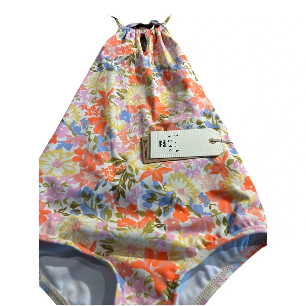 NWT BILLABONG Youth Girl Kissed By The Sun One Piece Swimsuit Halter Floral SZ 8